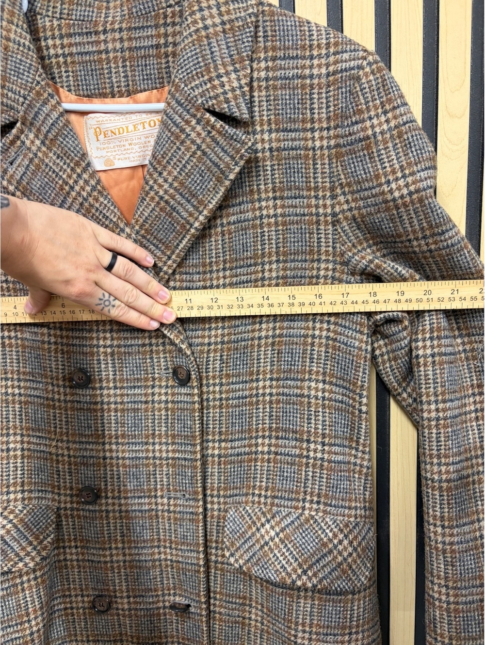 Pendleton Vintage Wool Plaid Double-Breasted Overcoat - Picture 6 of 7